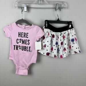 NWT Kate Spade New York Here Comes Trouble Baby Girls Onesie Skirt Set Size 12M